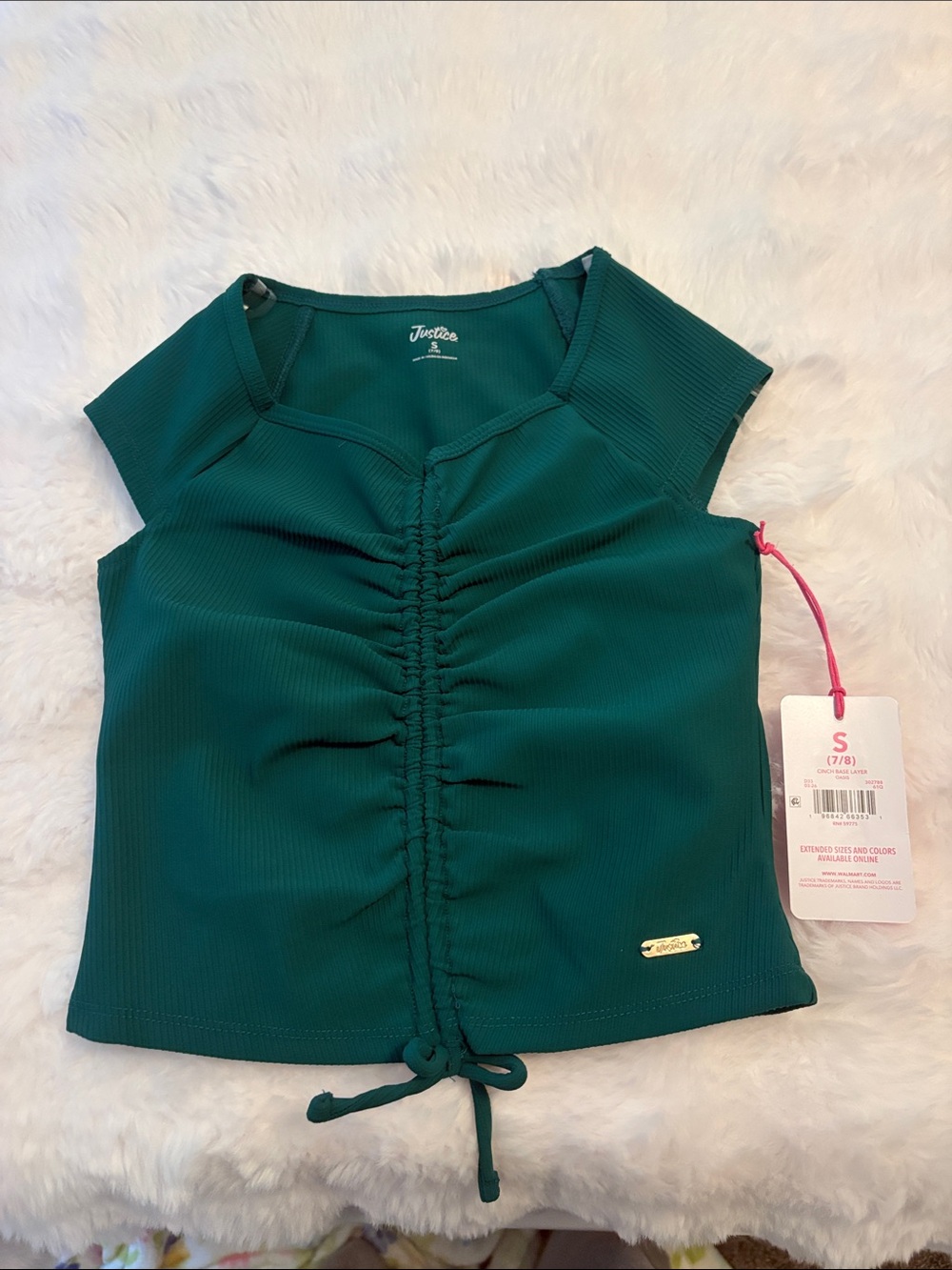 Justice Teal Ruched Front Crop Top
